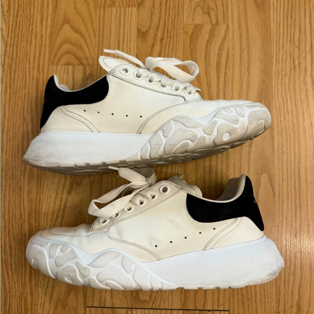 Alexander McQueen Oversized Runner Sneakers White Leather Black Suede Heel
